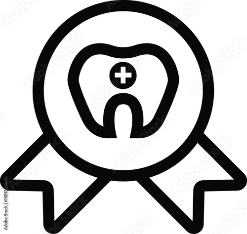 tooth badge with cross symbol illustration, healthcare or medical outline icon design