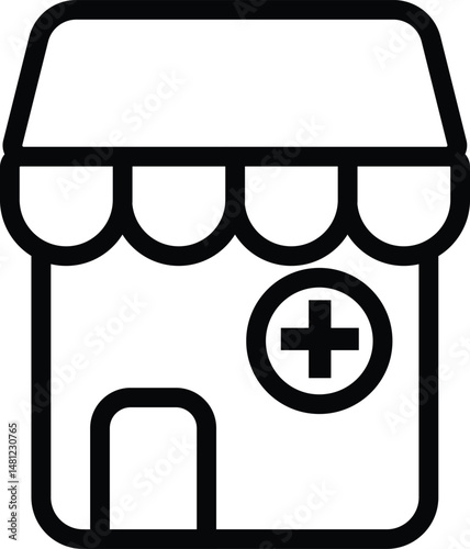 clinic with cross symbol illustration, healthcare or medical outline icon design