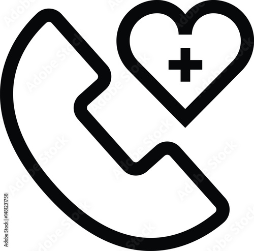 phone with heart cross symbol illustration, healthcare or medical outline icon design