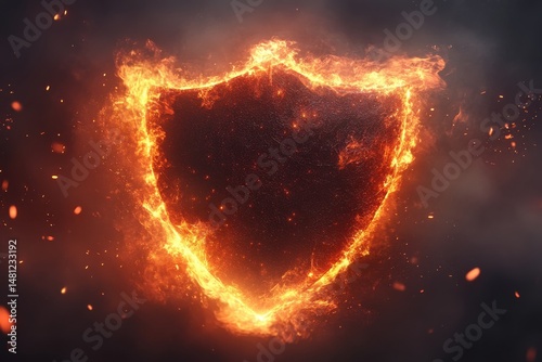 Dynamic Visualization of Cybersecurity Shield with Fire and Sparks for Digital Protection Concepts