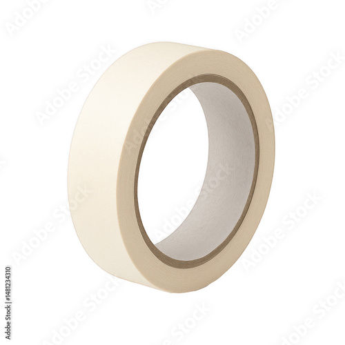 Close-up of beige masking tape roll on transparent background