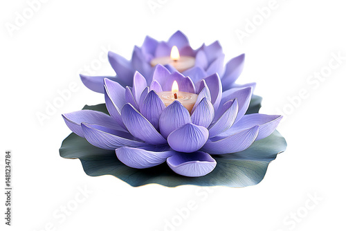 Lavender lotus flowers with candle isolated on transparent background
