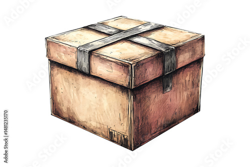 Hand-drawn box cartoon isolated on transparent background
