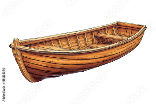 Hand-drawn wooden boat cartoon isolated on transparent background
