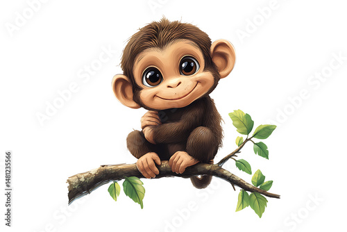 Happy smiley baby primate monkey isolated on transparent background
