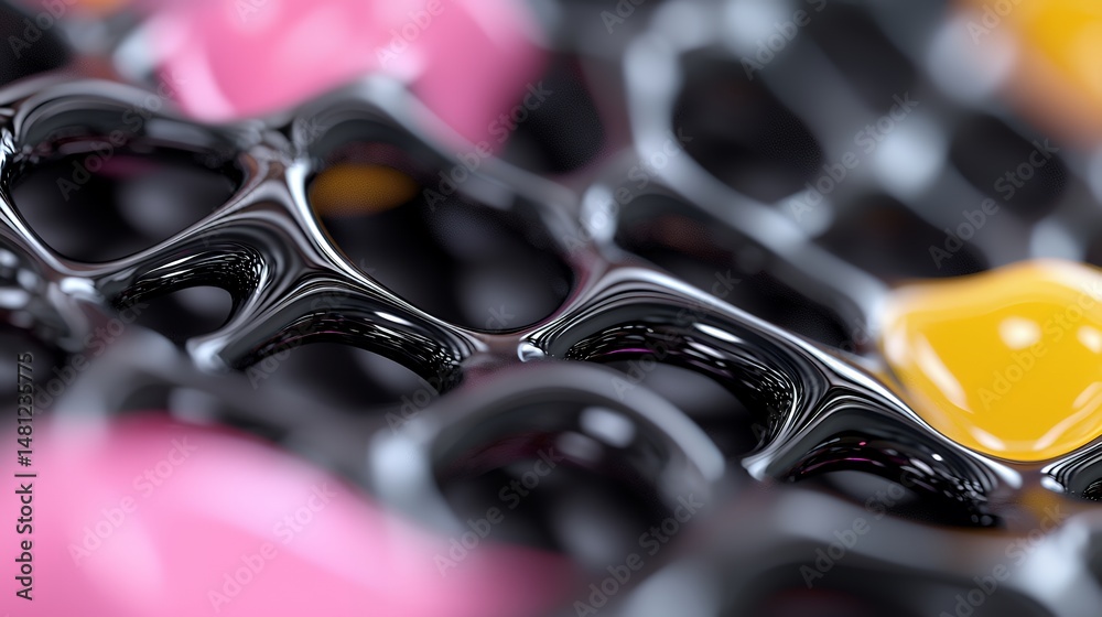 Fototapeta premium Abstract Honeycomb Structure with Pink and Yellow Elements