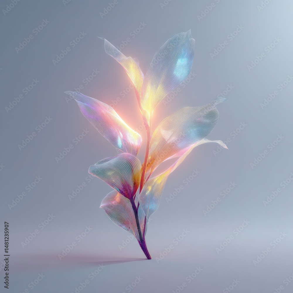 Obraz premium A futuristic digital illustration of a young plant seeking sunlight, radiating warmth and soft energy, transparent PNG