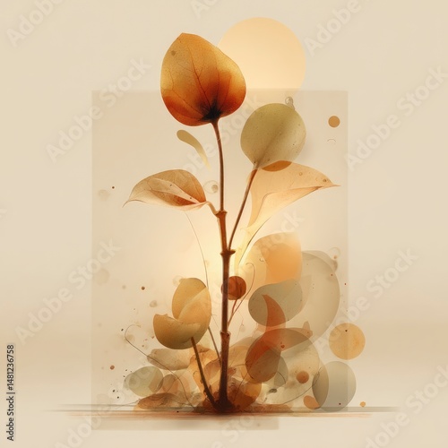 A peaceful nature-inspired artwork featuring a tender sprout gently illuminated in warm tones, transparent PNG