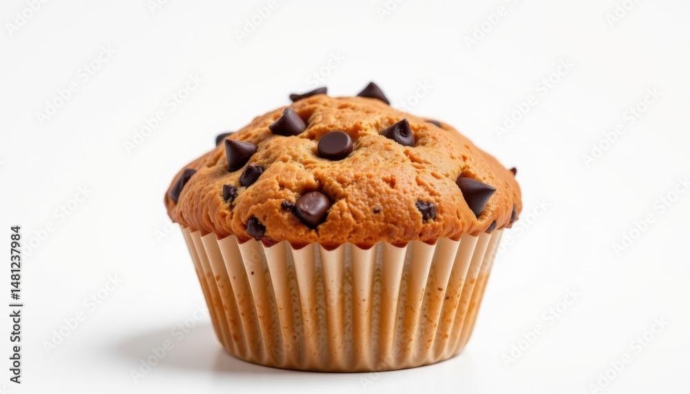 Decadent chocolate chip muffin bakery food photography studio close-up indulgent treat Decadent chocolate chip muffin bakery food photography studio close-up indulgent treat