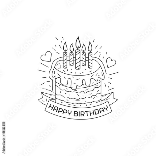 Birthday cake coloring book outline vector