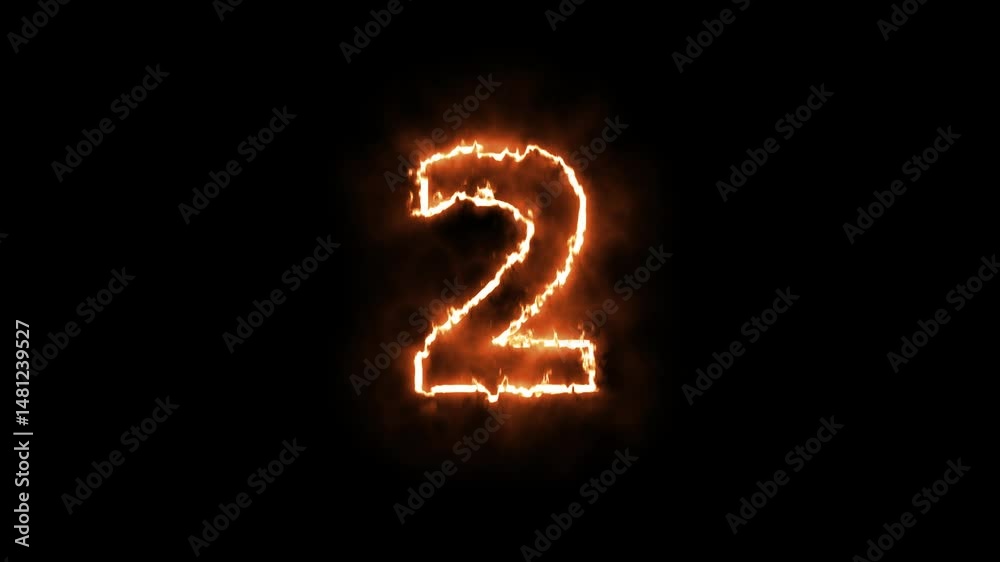 Fire text 2 number icon on background tranaparent, with alpha channel Fire text 2 number icon on background tranaparent, with alpha channel