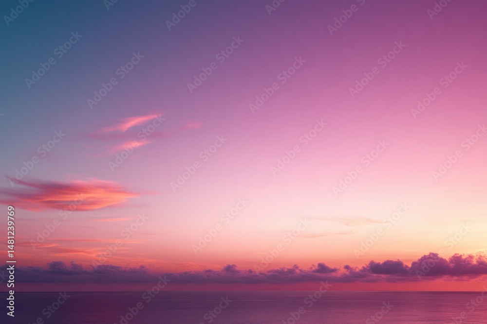 Fototapeta premium Calm ocean under a vibrant pink and purple sunset sky with soft clouds along the horizon