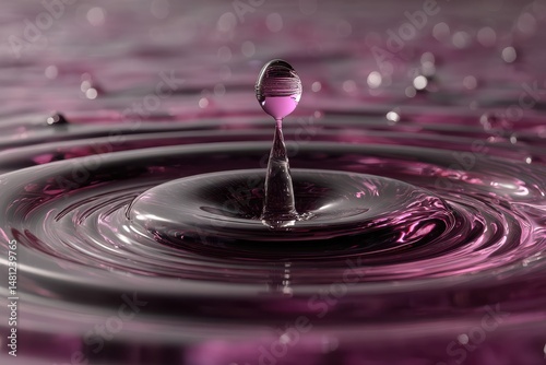 Slow Motion Capture of Water Droplet Hitting Surface Creating Ripples in Vibrant Colors