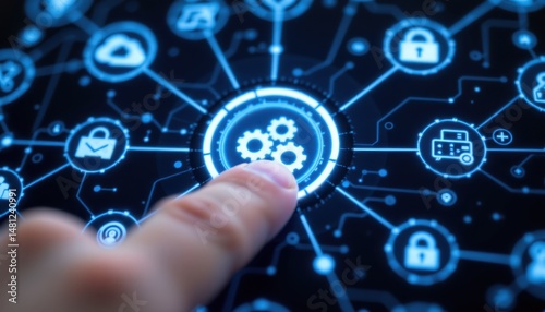 Interactive technology digital connection and automation virtual space infographic modern interface conceptual design