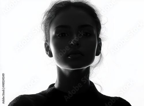 dramatic black and white silhouette portrait of a young woman with intense expression and high contrast lighting