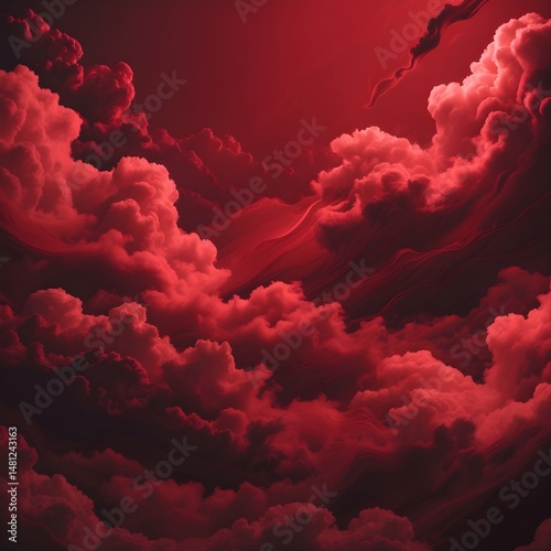 A red sky with clouds that are swirling and twisting.