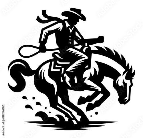 Rodeo Cowboy Horse Riding Wild Lasso Logo Sign Graphic Silhouette Shape Clipart Digital Art