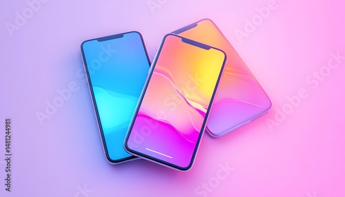 Three colorful modern smartphones arranged in a group.
