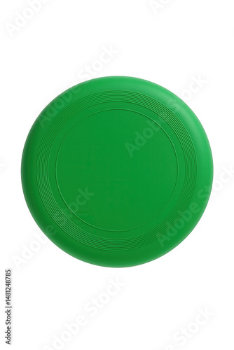 Bright green frisbee with concentric ridges on transparent background