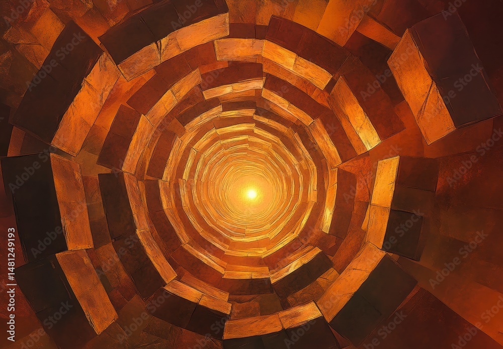 Obraz premium Abstract Circular Pattern With Orange And Brown Tones, Glowing Light In Center