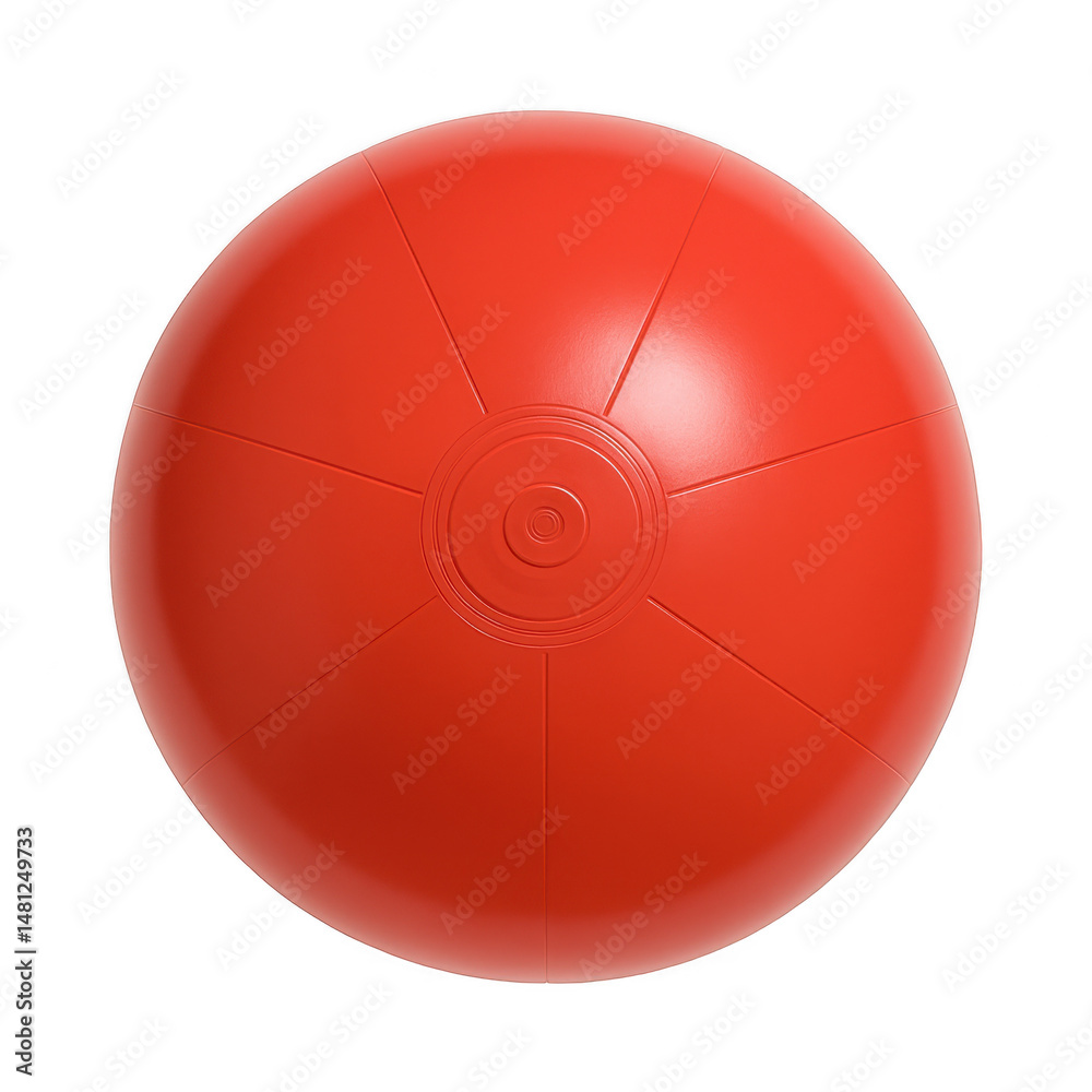 Bright red exercise ball with grip lines on transparent background