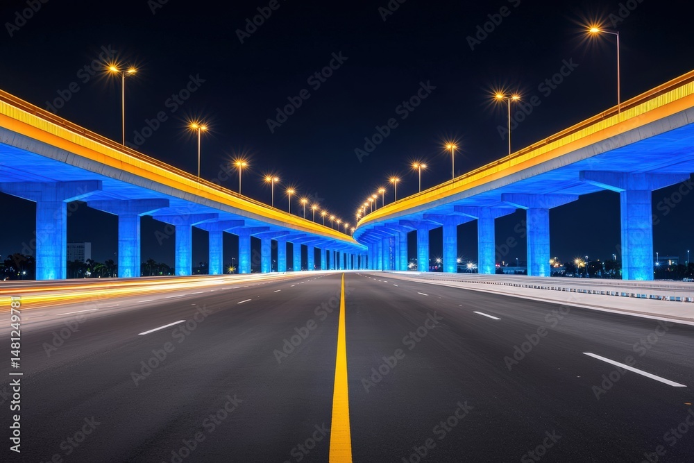 Fototapeta premium Illuminated expressway interchange showcasing urban connectivity at night