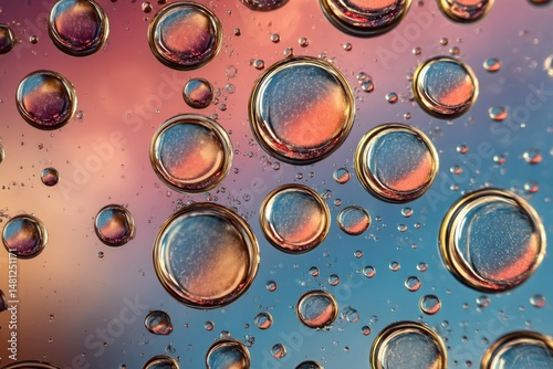A close-up of water droplets on glass, with the background featuring an abstr...