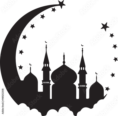 Crescent Moon and Star Eid Vector Icon - Minimalistic Eid Design