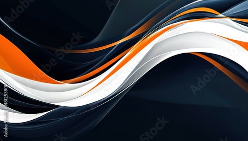 A dynamic digital art piece featuring an abstract background with swirling lines of white and orange against a dark blue, creating the illusion that these curves form part of an energy flow or wave.