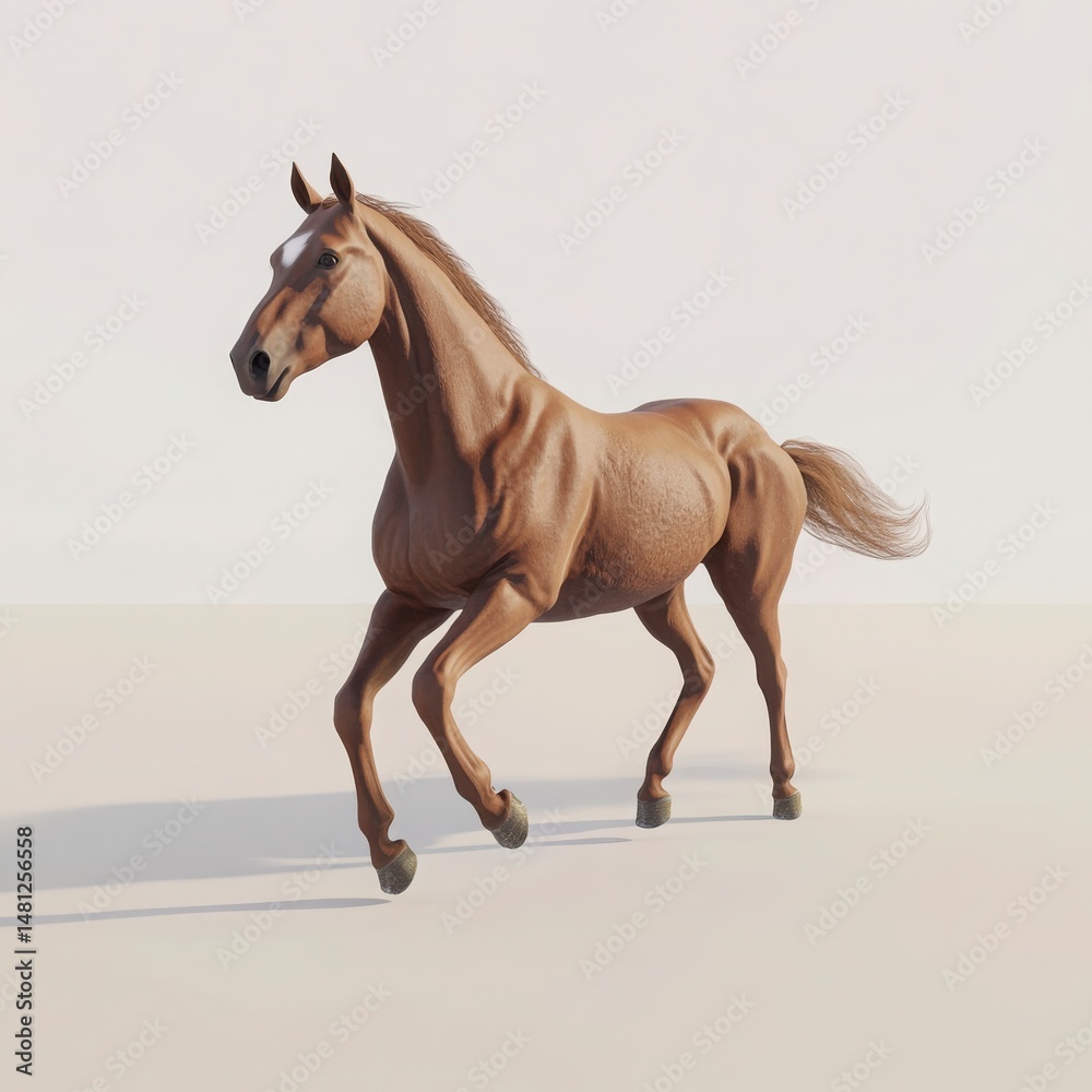 Obraz premium Brown Horse Running On Beige Background 3D Render