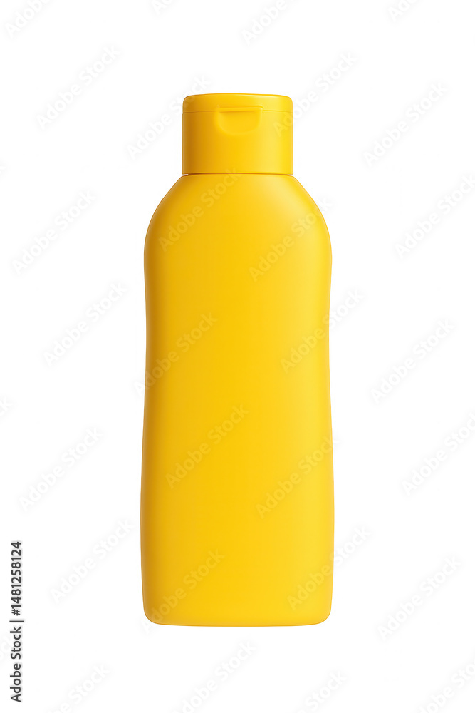 Single yellow plastic bottle with matte finish and tapered shape isolated on transparent background Single yellow plastic bottle with matte finish and tapered shape isolated on transparent background