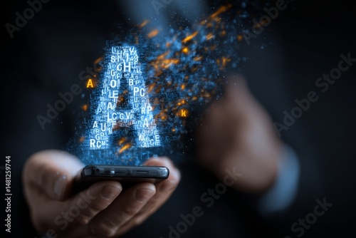 Businessman's hand using a smartphone and knowledge of stock flows with new i...