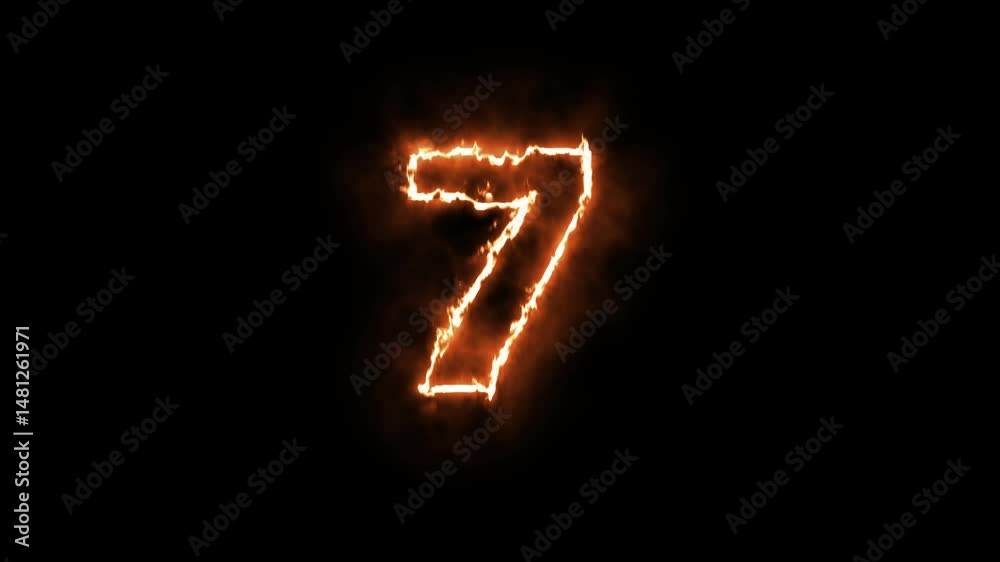 Fire text 7 number icon on background tranaparent, with alpha channel Fire text 7 number icon on background tranaparent, with alpha channel