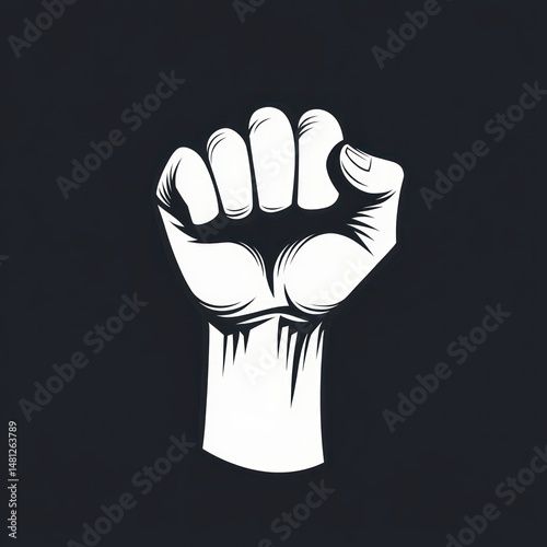 Illustration of a clenched human fist in white against a dark background, symbolizing strength and solidarity