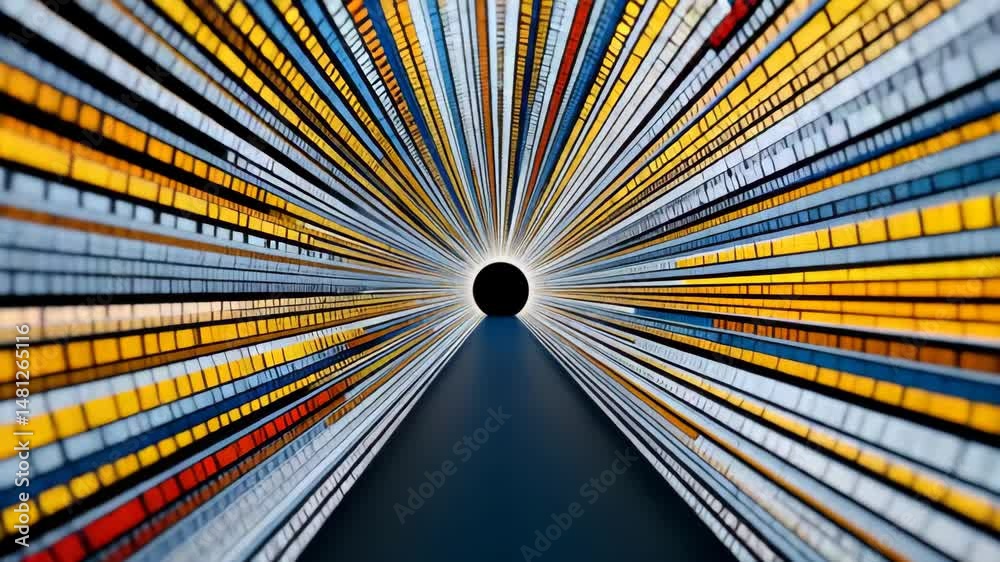 Tunnel of Light: A visually captivating tunnel of light and color draws the eye into its depths, evoking a sense of wonder and futuristic perspective.