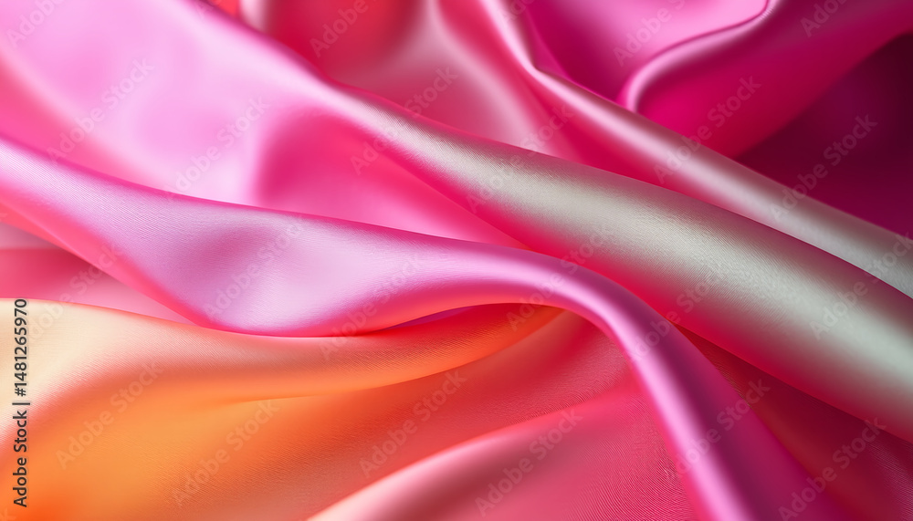 Obraz premium Flowing pink and orange silk fabric with soft luminous highlights and subtle texture
