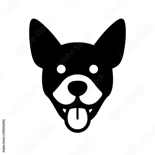 Minimal Dog Face Icon with Tongue Out in Black Vector Style
