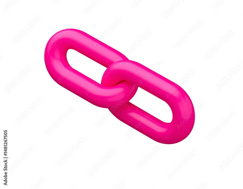 Pink chain link is shown in a white background. The chain link is blue and has a silver color Pink chain link is shown in a white background. The chain link is blue and has a silver color