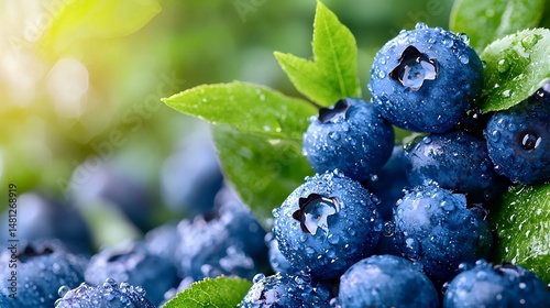 Blueberries with Water Droplets in Natural Light
