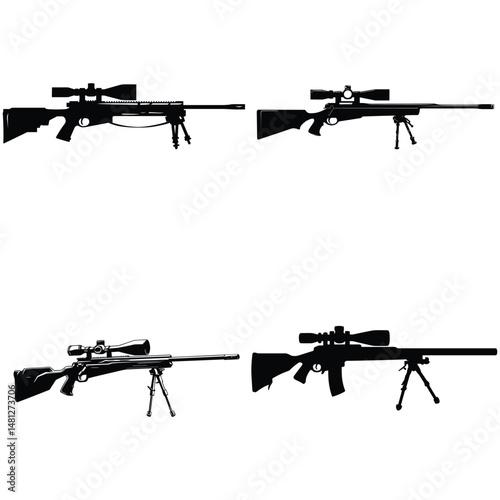 Set of modern assault rifles in silhouette