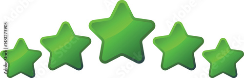 Five Shiny Green Stars Vector Illustration