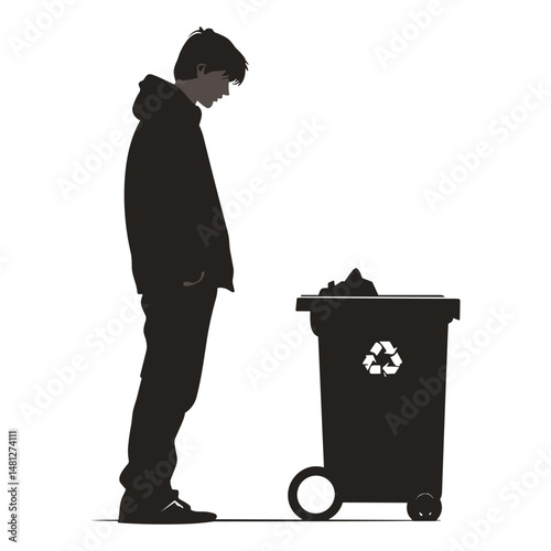 Man standing beside recycling bin