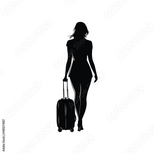 Woman walking with suitcase silhouette