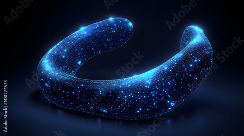 Wallpaper Mural A captivating, glowing blue horseshoe form stands out against the deep dark backdrop. Its wireframe design and bright nodes make it an appealing image. Abstract wireframe in dark blue. Torontodigital.ca