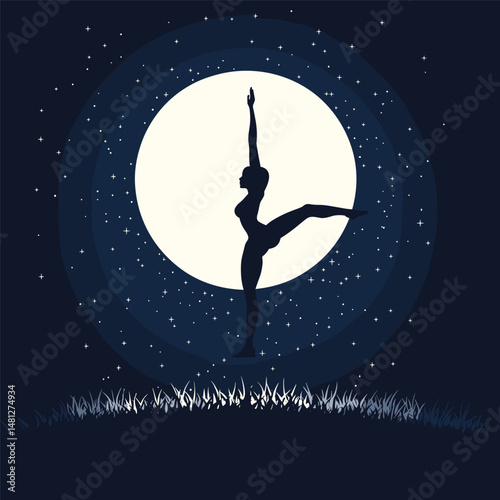 Woman meditating under starry sky