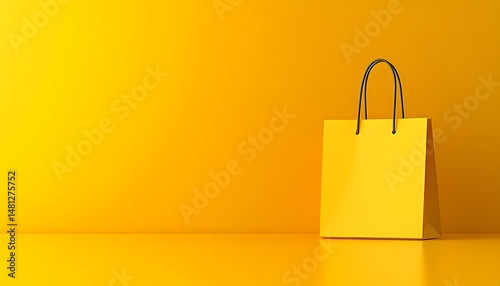 Bright yellow shopping bag against a vivid yellow backdrop.