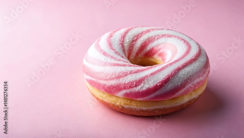 Wallpaper Mural Soft, fluffy mochi donut with pink and white swirls on a pastel background, sweet treat Torontodigital.ca