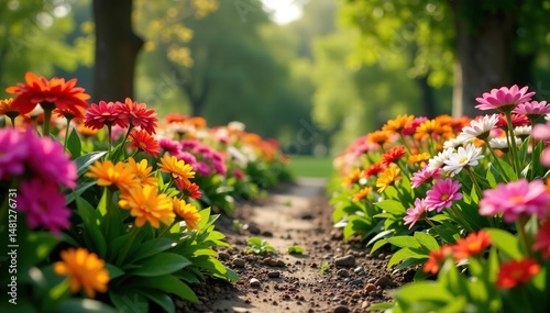 A lush garden overflowing with vibrant blooms, ready for a spring clean , growth, natural