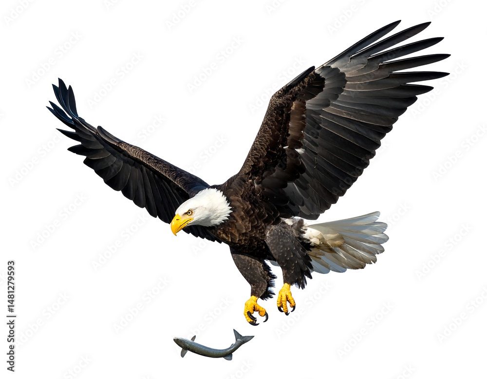 Obraz premium Bald Eagle In Flight With Fish Prey