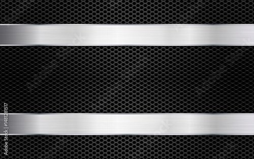 Metal mesh background with shiny silver horizontal plates for industrial, mechanical or technology theme. Clean and modern design. Vector Illustration.